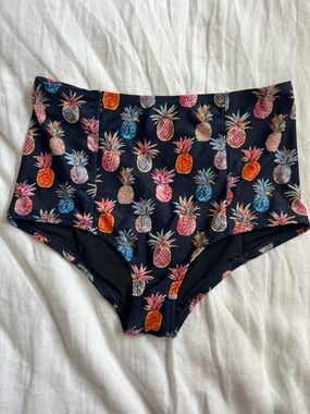 J. Crew Navy High Waisted Swimsuit Bottoms Multicolor Pineapple Print